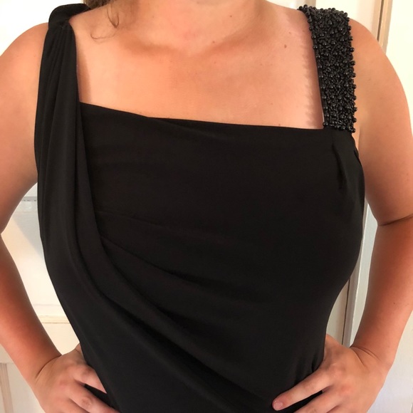 Black, Beaded Asymmetrical Dress - Picture 2 of 3